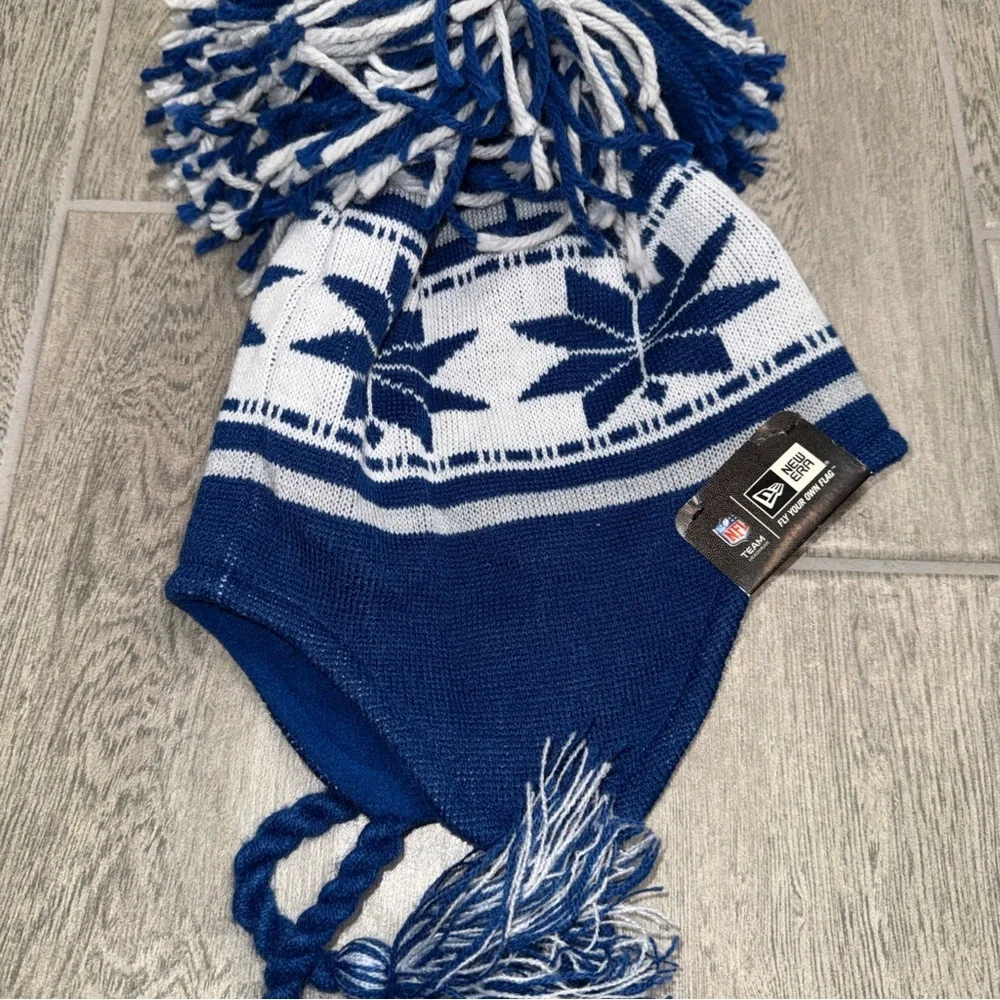 NFL New Era Indianapolis Colts Winter Trapper Pom‎ Beanie Hat Blue White